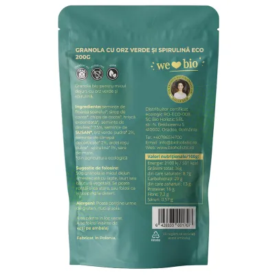 Granola cu orz verde si spirulina bio 200g Obio