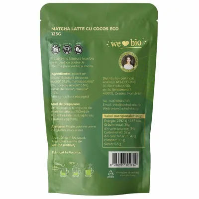 Matcha latte cu cocos bio 125g Obio