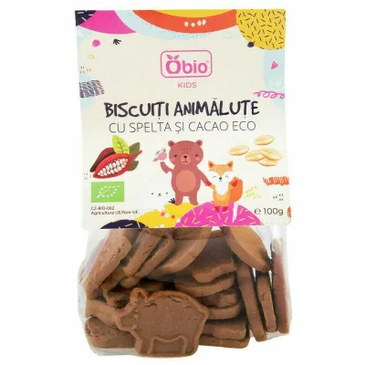 Biscuiti animalute cu spelta si cacao bio 100g Obio PRET REDUS