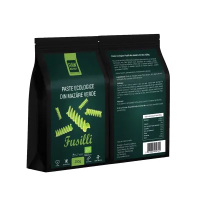 Paste ecologice Fusilli din Mazare Verde, Fara Gluten, 250g - Rawboost