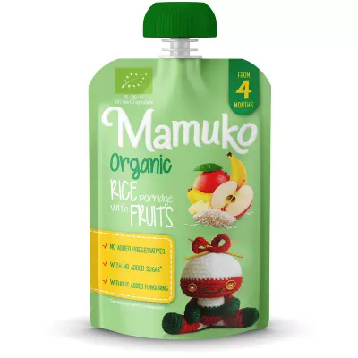 Porridge de orez cu fructe bio 4+ luni 100g Mamuko