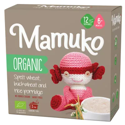 Porridge din 3 cereale spelta, hrisca si orez bio 6+ luni 200g Mamuko