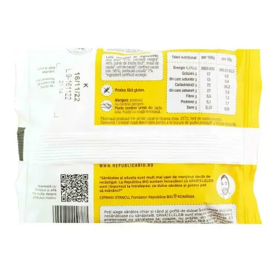 SANATELE BIO Ciocolata neagra si Portocala, ecologic, fara gluten, 28g, Republica Bio