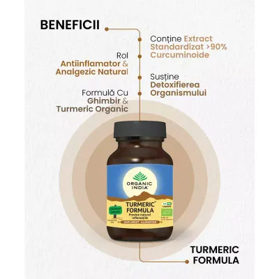 Turmeric Formula NEW, Antiinflamator Natural, eco, 60 cps, Organic India