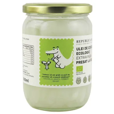 Ulei de cocos extravirgin, presat la rece, bio -  Republica BIO, 500 ml