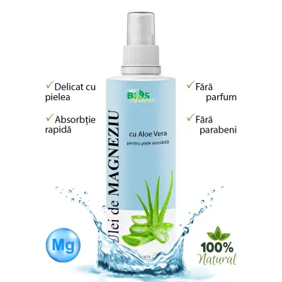 Ulei de Magneziu cu Aloe Vera, pentru piele sensibila, 200 ml, Bios Mineral Plant