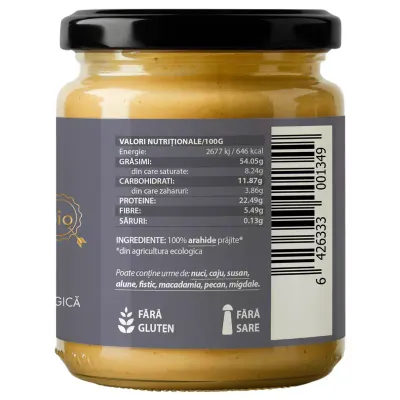 Crema de arahide crunchy bio 250g Obio