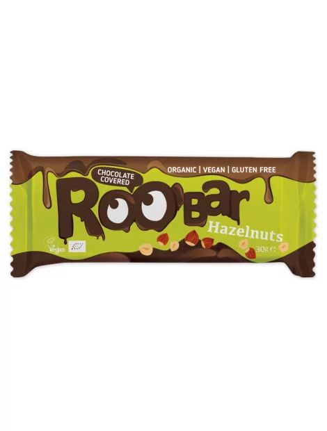 Baton cu alune de padure invelit in ciocolata bio 30g Roobar