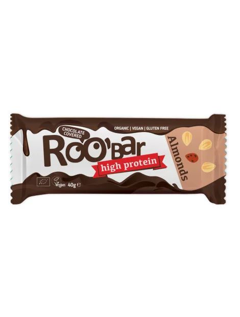 Baton proteic cu migdale invelit in ciocolata bio 40g Roobar