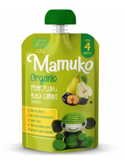 Piure de pere, prune si coacaze negre bio 4+ luni 100g Mamuko