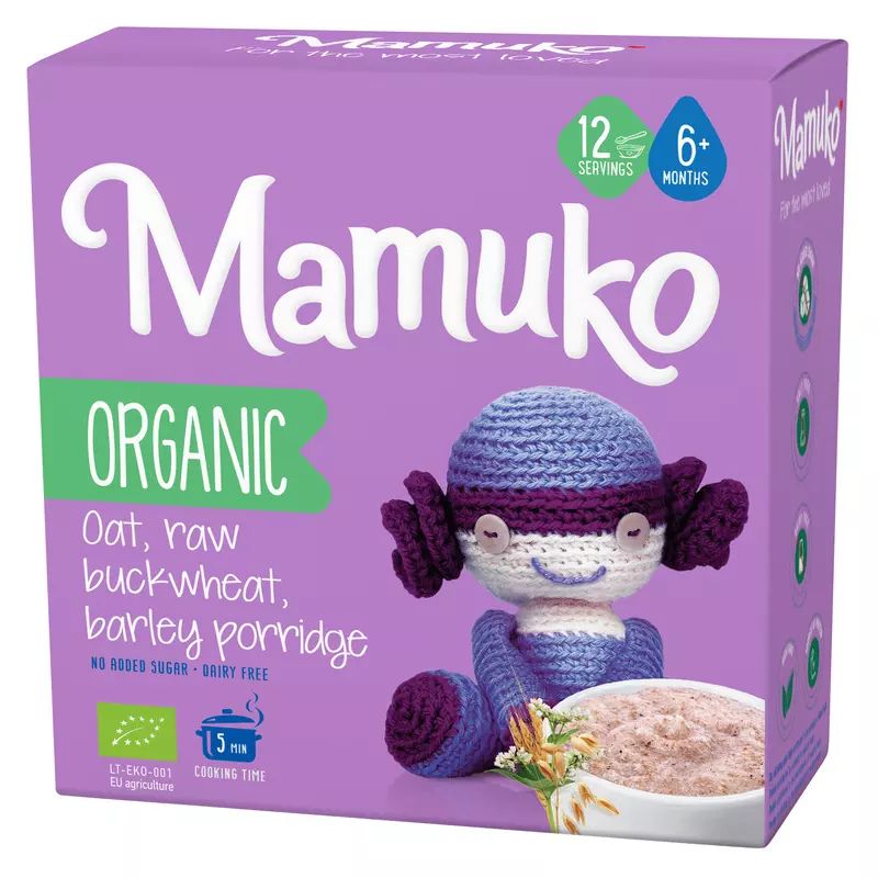 Porridge din 3 cereale ovaz, hrisca si orz bio 6+ luni 200g Mamuko