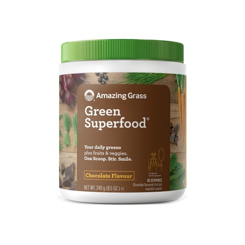 Pudra cu fructe si legume si ciocolata Amazing Grass Green Superfood, 240 g