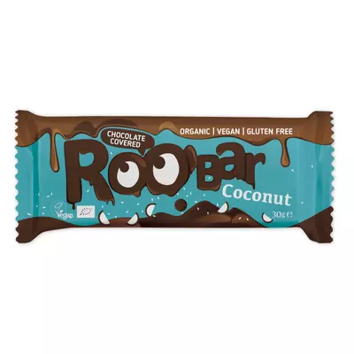 Baton cu cocos invelit in ciocolata bio 30g Roobar - PRET REDUS