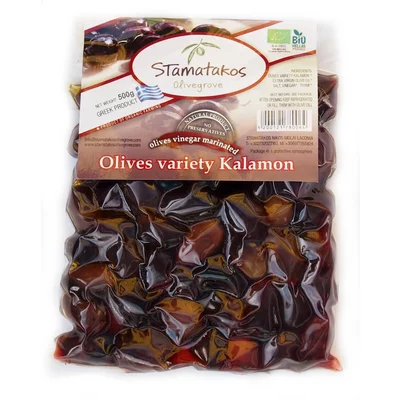 Masline kalamata, vidate, marinate in otet, bio, 500g, Stamatakos Olivegrove - PRET REDUS