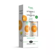 Vitamina C 1000mg + D3 1000iu cu Stevie + Vitamina C 500mg, tablete efervescente, Power Of Nature-picture