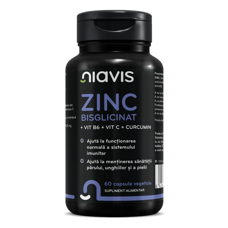 ZINC Bisglicinat + Vit B6 + Vit C + Curcumin 60 cps, Niavis