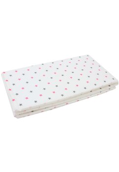 Aparatoare, bumbac, stelute roz si gri, 180x30 cm, alb