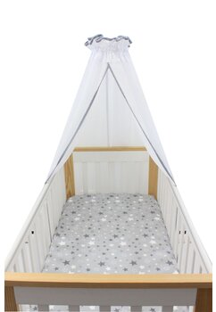 Baldachin voal, cu ciucuri gri, 300x160 cm, alb