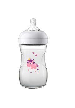Biberon, Avent, Unicorn roz, cu tetina cu debit lent, + 0 luni, 260 ml