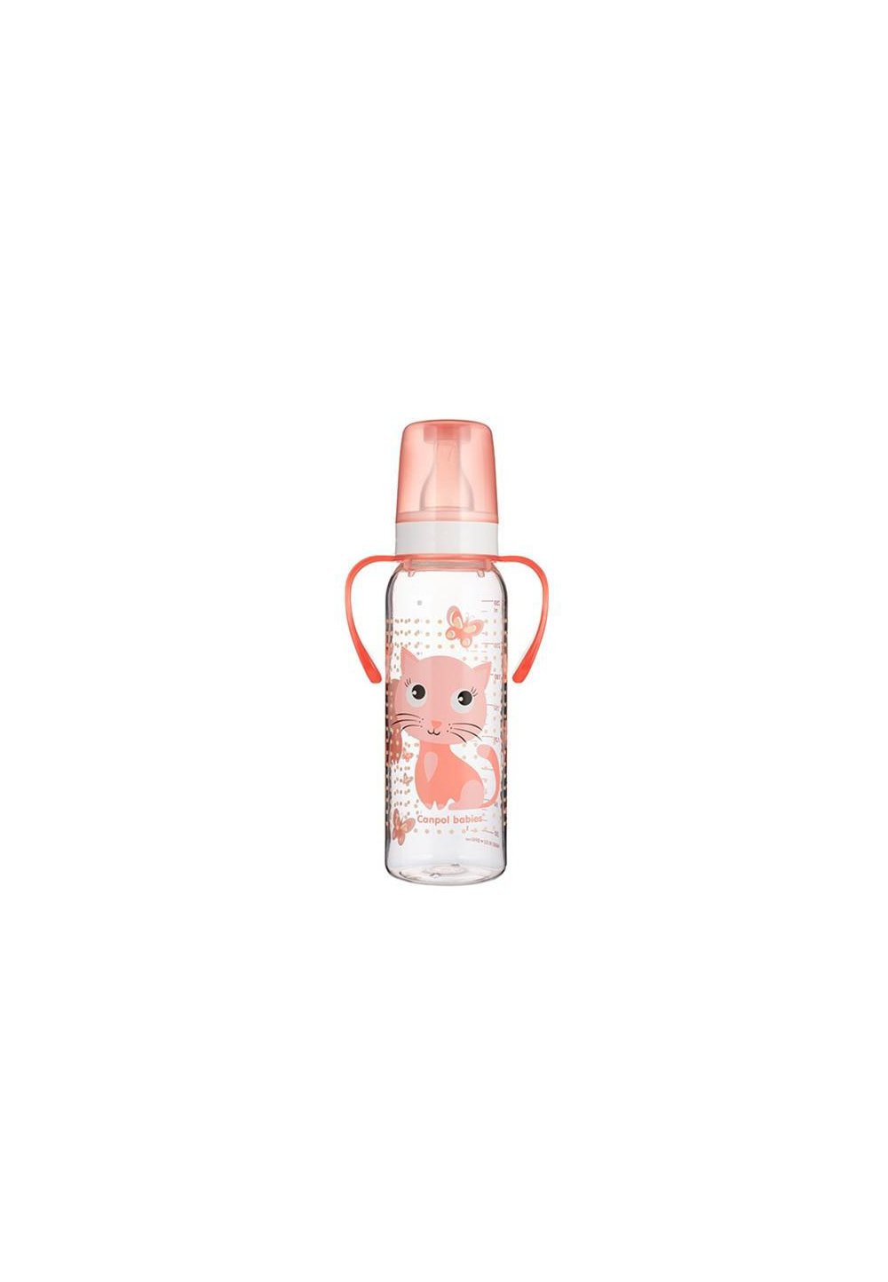 Biberon cu maner, Canpol, tetina din silicon, +12 luni, 250 ml, roz