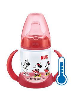 Biberon cu maner, indicator de temperatura, Minnie Mouse, rosu, 6-18 luni, 150 ml