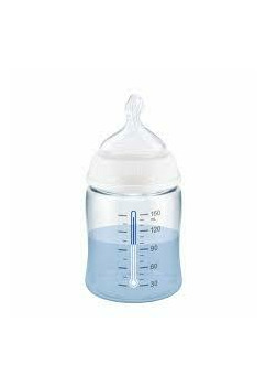 Biberon, Nuk First Choice+, cu senzor de temperatură, Anti-colici, Crocodil, 0-6 luni, 150 ml, albastru