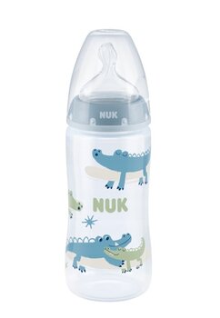 Biberon, Nuk First Choice+, cu  senzor de temperatură, Crocodil, 6-18 luni, 300 ml, albastru