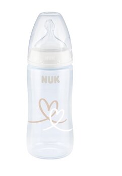 Biberon, Nuk First Choice+, cu  senzor de temperatură, Love, 6-18 luni, 300 ml, alb