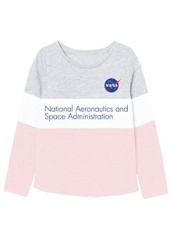 Bluza fete, bumbac, cu imprimeu, Nasa National Aeronaitics, gri cu roz