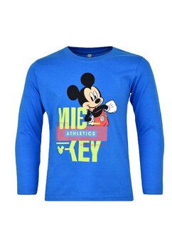 Bluza maneca lunga, bumbac, cu imprimeu, Mickey, albastra