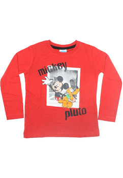 Bluza maneca lunga, bumbac, Mickey si Pluto, rosu