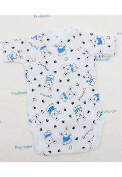 Body maneca scurta, Iepurasul cu tricou albastru, bumbac, alb
