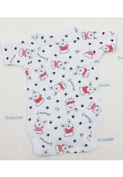 Body maneca scurta, Iepurasul cu tricou rosu, bumbac, alb