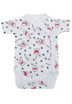 Body maneca scurta, Iepurasul cu tricou rosu, bumbac, alb