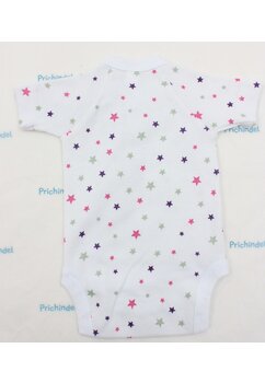 Body maneca scurta, stelute roz si mov, bumbac, alb
