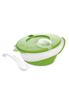 Bol cu capac si lingurita, verde, + 9 luni