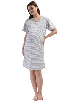 Camasa pentru alaptat, 70% bumbac, Little bear cu dungi, gri
