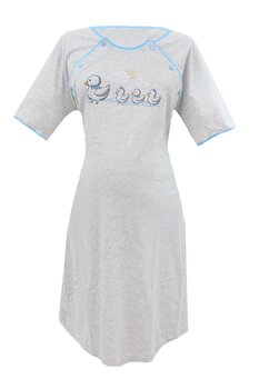 Camasa pentru alaptat, bumbac, Little ducks, gri cu albastru