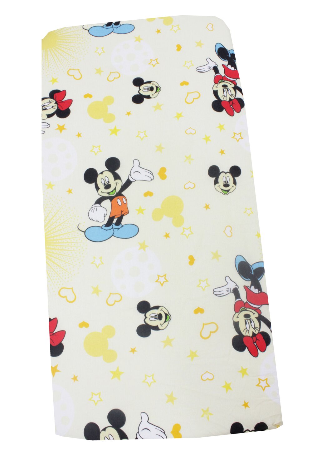 Cearceaf Prichindel, Minnie si Mickey, galben cu stelute, 120×60 cm 120x60