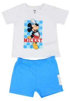 Compleu bebe, 2 piese, Mickey Mouse, alb cu albastru