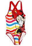 Costum de baie intreg, poliester, Minnie Mouse, rosu cu dungi