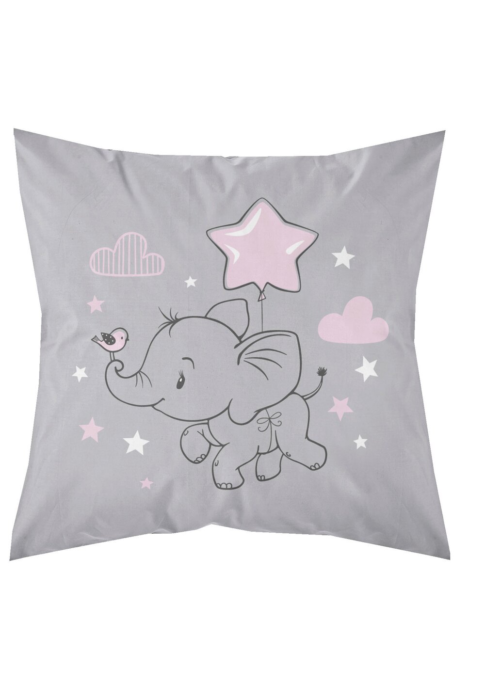Fata perna bumbac, Little Star, elefant cu stea, roz, 40x40 cm Fata perna bumbac, Little Star, elefant cu stea, roz, 40x40 cm