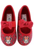 Incaltaminte interior, material textil, cu elastic, Minnie, rosu