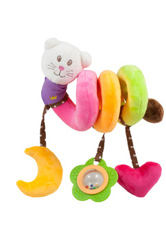 Jucarie pentru carucior spirala, pisica curcubeu, multicolor, 30 cm