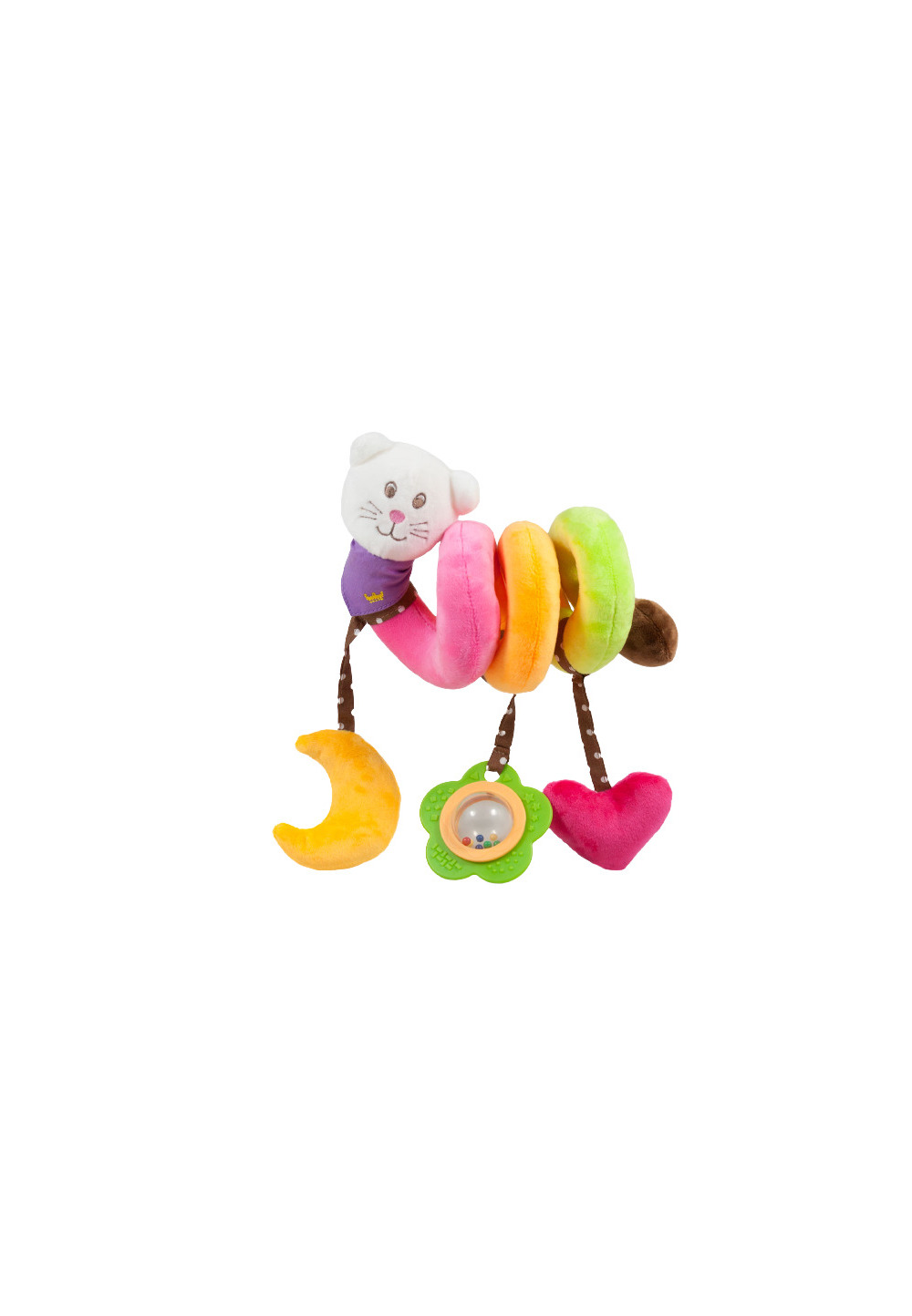 Jucarie pentru carucior spirala, pisica curcubeu, multicolor, 30 cm