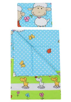 Lenjerie 2 piese, Prichindel, Little Sheep, turcoaz, 120x60cm