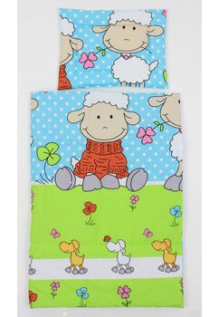 Lenjerie 2 piese, Prichindel, Little Sheep, turcoaz, 120x60cm