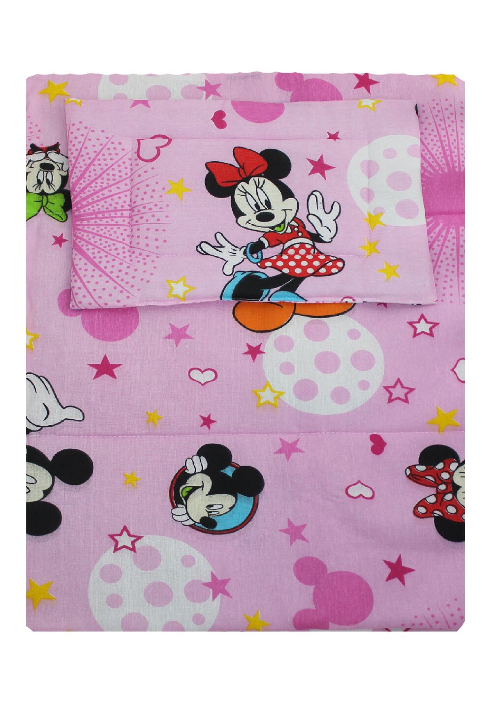 Lenjerie 3 piese, Minnie si Mickey, roz cu stelute, 120x60cm Prichindel imagine noua