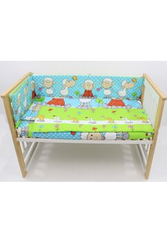 Lenjerie 4 piese, bumbac, Little Sheep, turcoaz, 120x60 cm