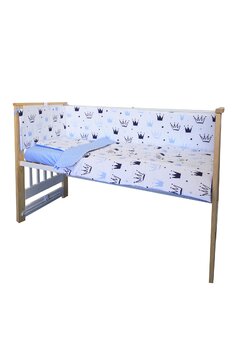 Lenjerie 4 piese, Prichindel, coronite si buline, albastru,120x60 cm